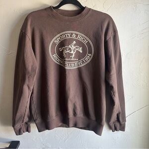 Sporty & Rich Brown Riding Club Sweatshirt Old Money Equestrian Crewneck‎ Sz S